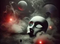 DALL·E 2025-01-16 13.05.18 - A mysterious and dark scene symbolizing hidden desires, with a white mask placed in a dimly lit, smoky environment. Surrounding the mask are subtle, a.webp